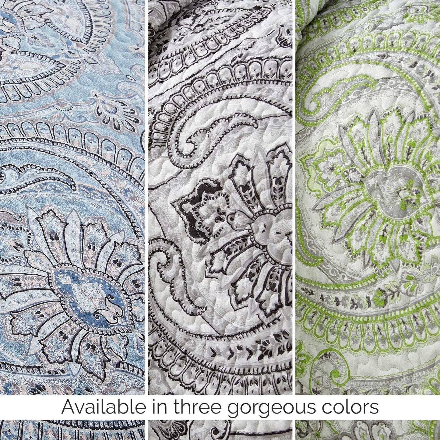 Twin XL Comforter Quilt Set, Dorm Bedding Essentials, Stain Resistant, Machine Washable Paisley Boho Bed Spread, Twin XL Quilt Bedspread Set W/Pillow Sham, Paisley Aqua