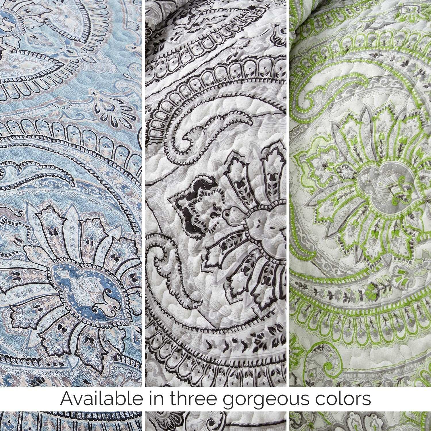 Twin XL Comforter Quilt Set, Dorm Bedding Essentials, Stain Resistant, Machine Washable Paisley Boho Bed Spread, Twin XL Quilt Bedspread Set W/Pillow Sham, Paisley Aqua