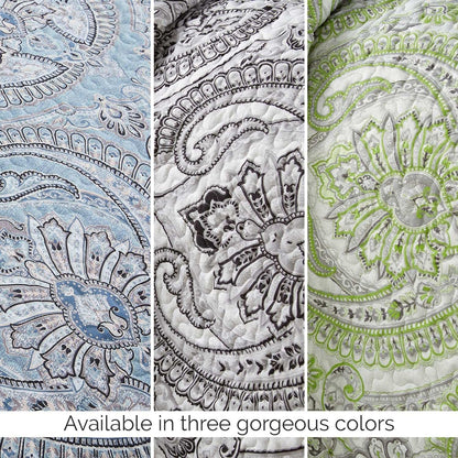 Twin XL Comforter Quilt Set, Dorm Bedding Essentials, Stain Resistant, Machine Washable Paisley Boho Bed Spread, Twin XL Quilt Bedspread Set W/Pillow Sham, Paisley Aqua