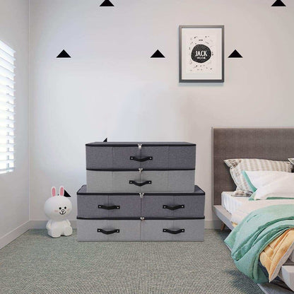 Foldable Fabric Sturdy under Bed Storage Box with 6 Handles, Zipper Lid, Blankets Clothes Comforters Storage Bin Organizer for Bedroom and Closet, 35X 16.5 X 7Inch, Black Grey