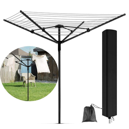 Waterproof rotary outdoor umbrella clothes drying rack cover with zipper and tear-resistant fabric, foldable protection for weather resistance.