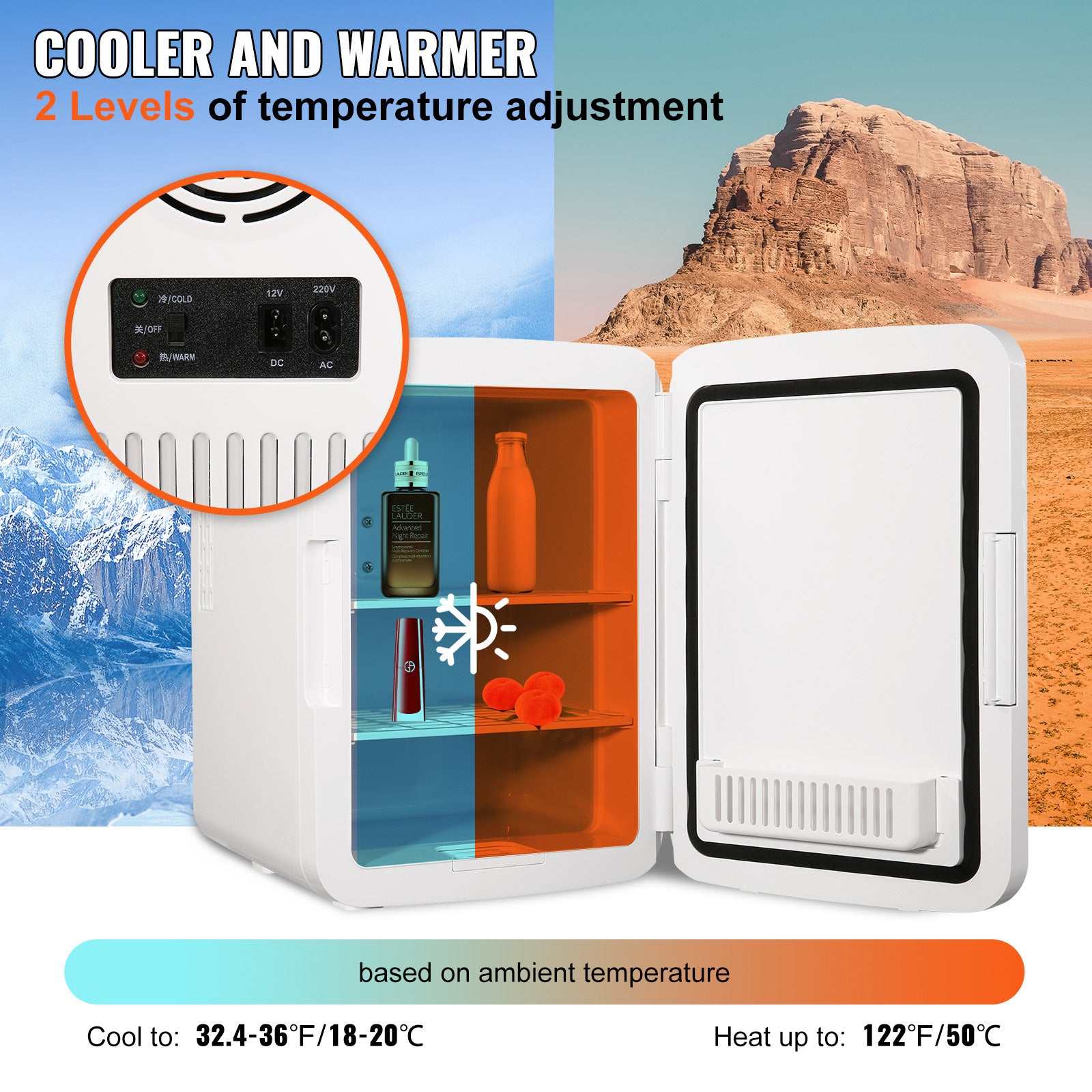 Vevor Mini Fridge for Bedroom, 10 Liter 12 Can Portable Fridges, Luxury Small Beverage Refrigerator for Skincare Food Breast Milk Chill, AC DC Cooler Warmer for Office Dorm Car, Black