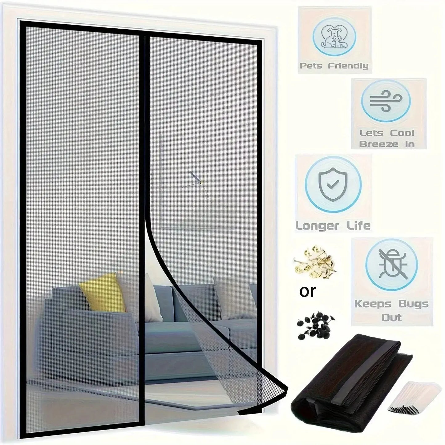 Magnetic Screen Door Curtain anti Mosquito Insect Fly Bug Polyester Soft Door Curtain Home Ventilation Door Curtain for Summer