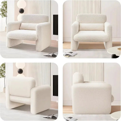Modern Accent Single Sofa Chair with Arms, Lamb Fabric Upholstered Comfy Reading Arm Chair for Bedroom, Living Room-Beige