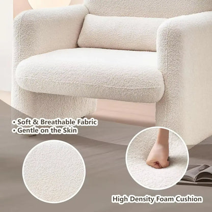 Modern Accent Single Sofa Chair with Arms, Lamb Fabric Upholstered Comfy Reading Arm Chair for Bedroom, Living Room-Beige