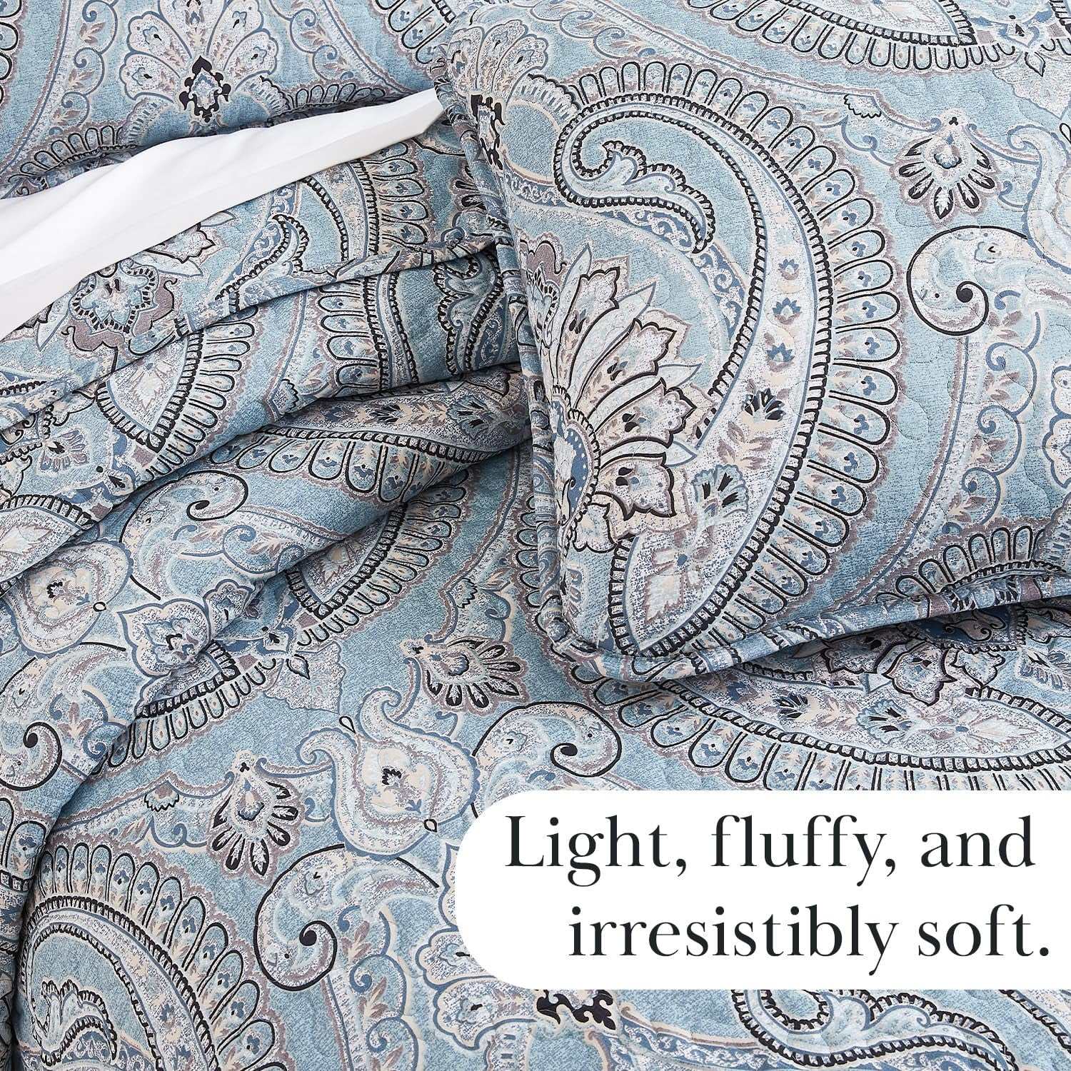 Twin XL Comforter Quilt Set, Dorm Bedding Essentials, Stain Resistant, Machine Washable Paisley Boho Bed Spread, Twin XL Quilt Bedspread Set W/Pillow Sham, Paisley Aqua