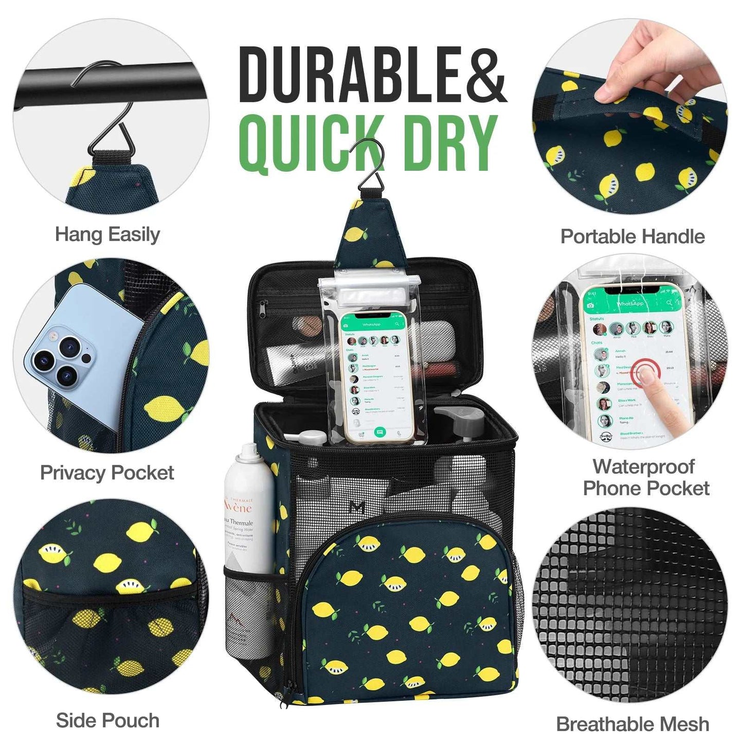 Shower Caddy for College, Hanging Shower Bag Mesh Shower Caddy Portable