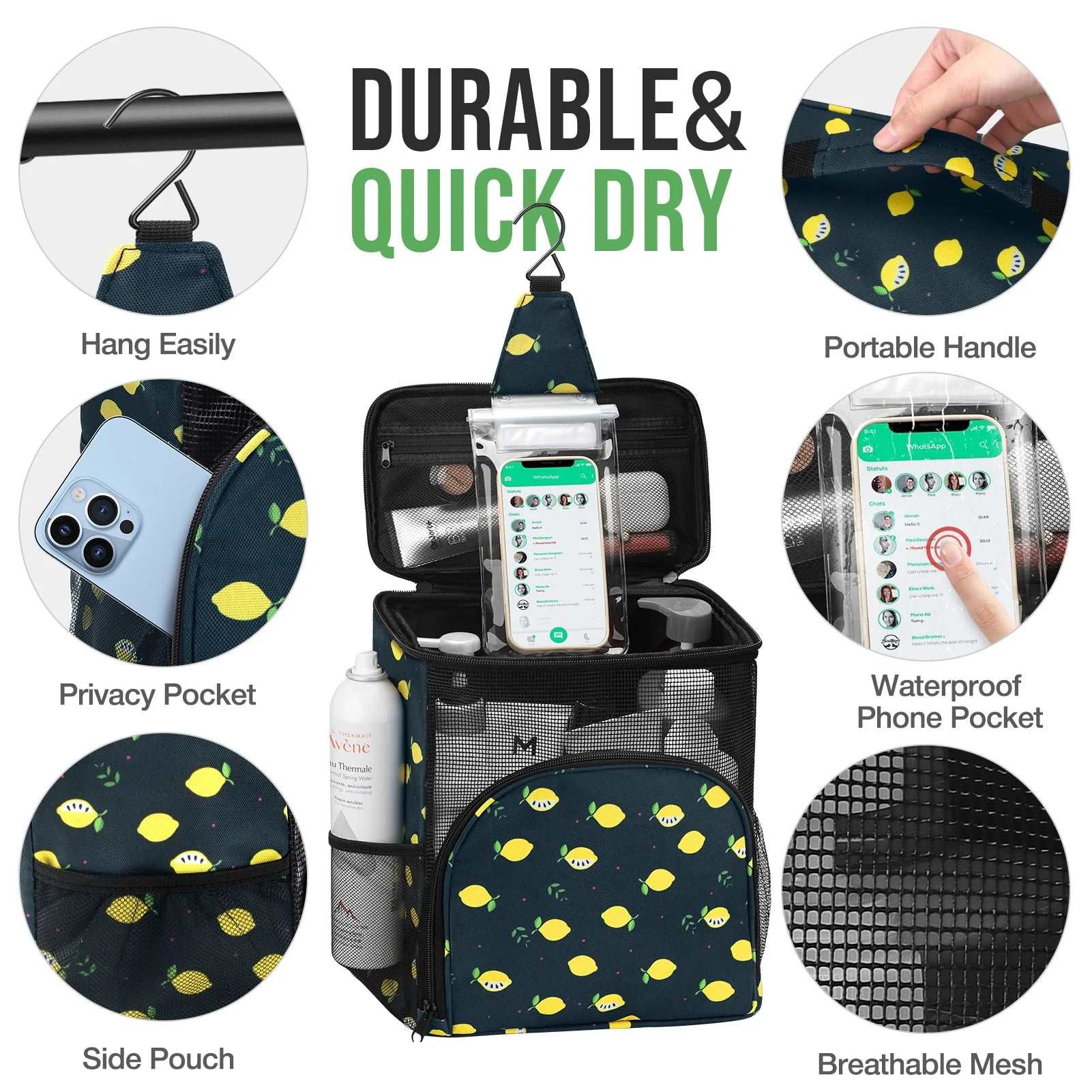 Shower Caddy for College, Hanging Shower Bag Mesh Shower Caddy Portable