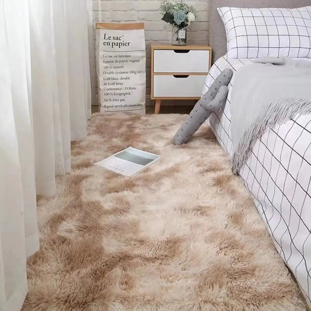 Soft Area Rugs Bedroom Carpet Fluffy Non-Slip Tie-Dyed Fuzzy Shag Plush Soft Shaggy Bedside Rug Living Room Carpet