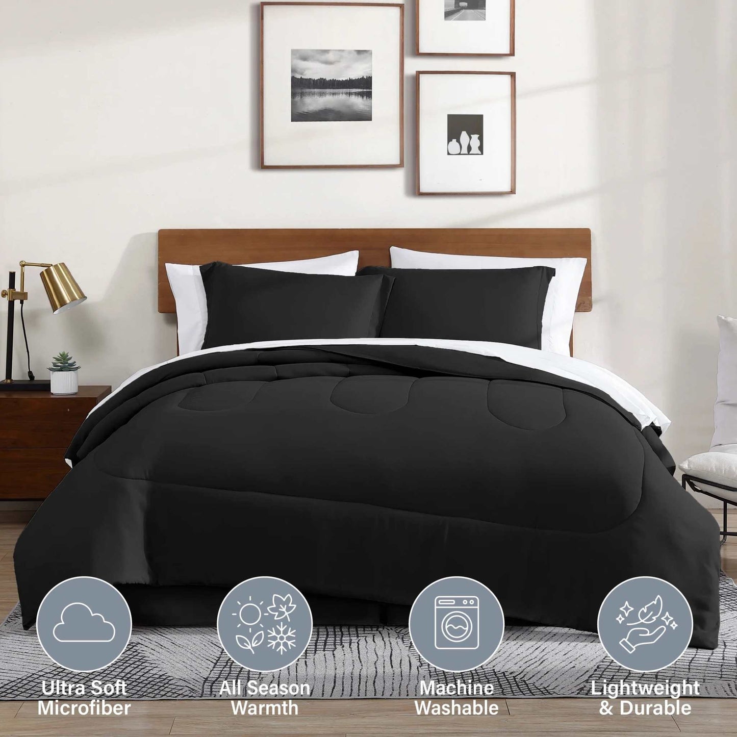 6-Piece Twin Ultra Soft Modern Bed-In-A-Bag Complete Bedding Set, Black