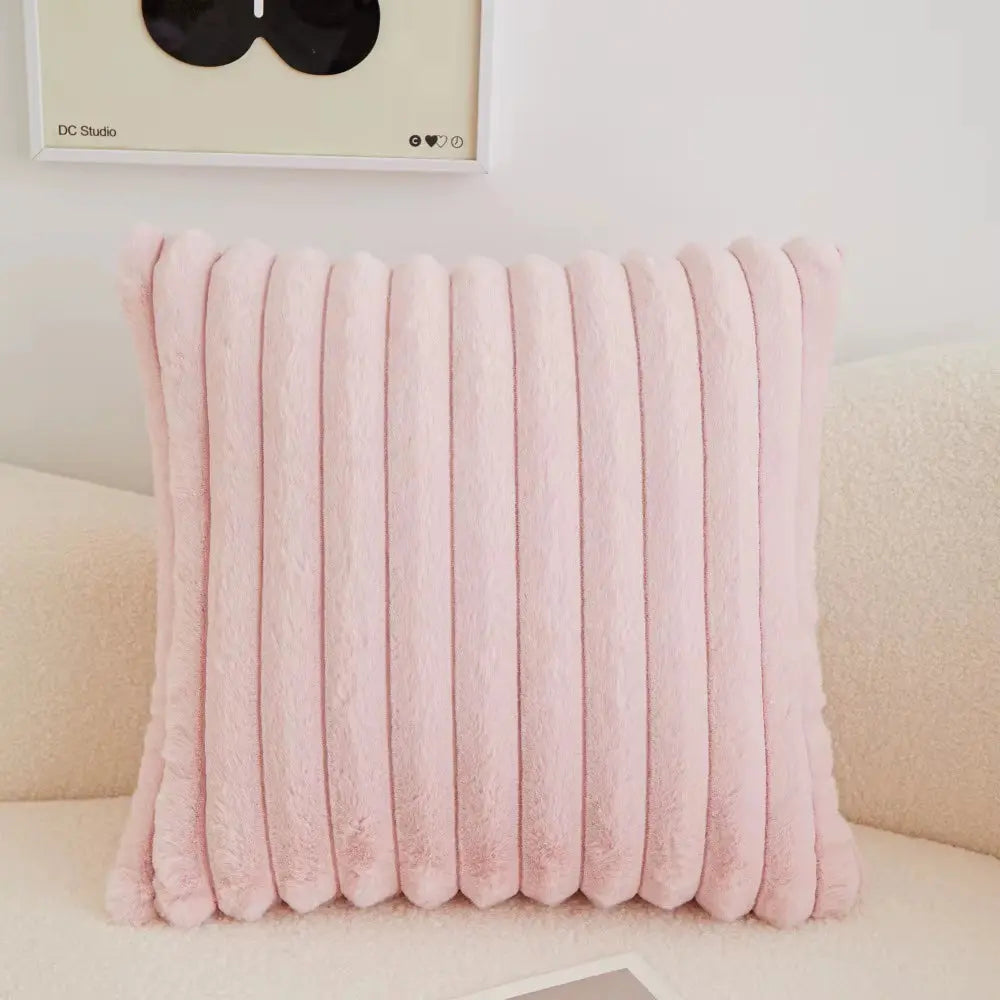 Faux Rabbit Fur Square Cushion Cover Pillowcase 45X45Cm Striped Soft Pillow Cover for Couch Sofa Bedroom Living Room Home Decor