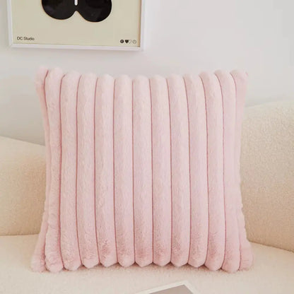 Faux Rabbit Fur Square Cushion Cover Pillowcase 45X45Cm Striped Soft Pillow Cover for Couch Sofa Bedroom Living Room Home Decor