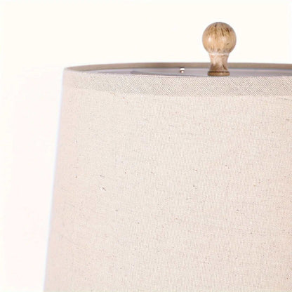 Coastal candlestick table lamp with linen drum shade and antique distressed finish bedside lamp set with touch control dimmable LED bulbs