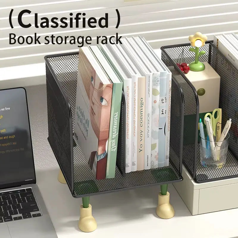 Metal Desktop Bookshelf, Office Desk Desktop Storage Rack, File and Document Organization Rack, Student Desktop Storage