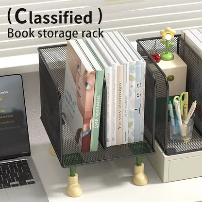 Metal Desktop Bookshelf, Office Desk Desktop Storage Rack, File and Document Organization Rack, Student Desktop Storage