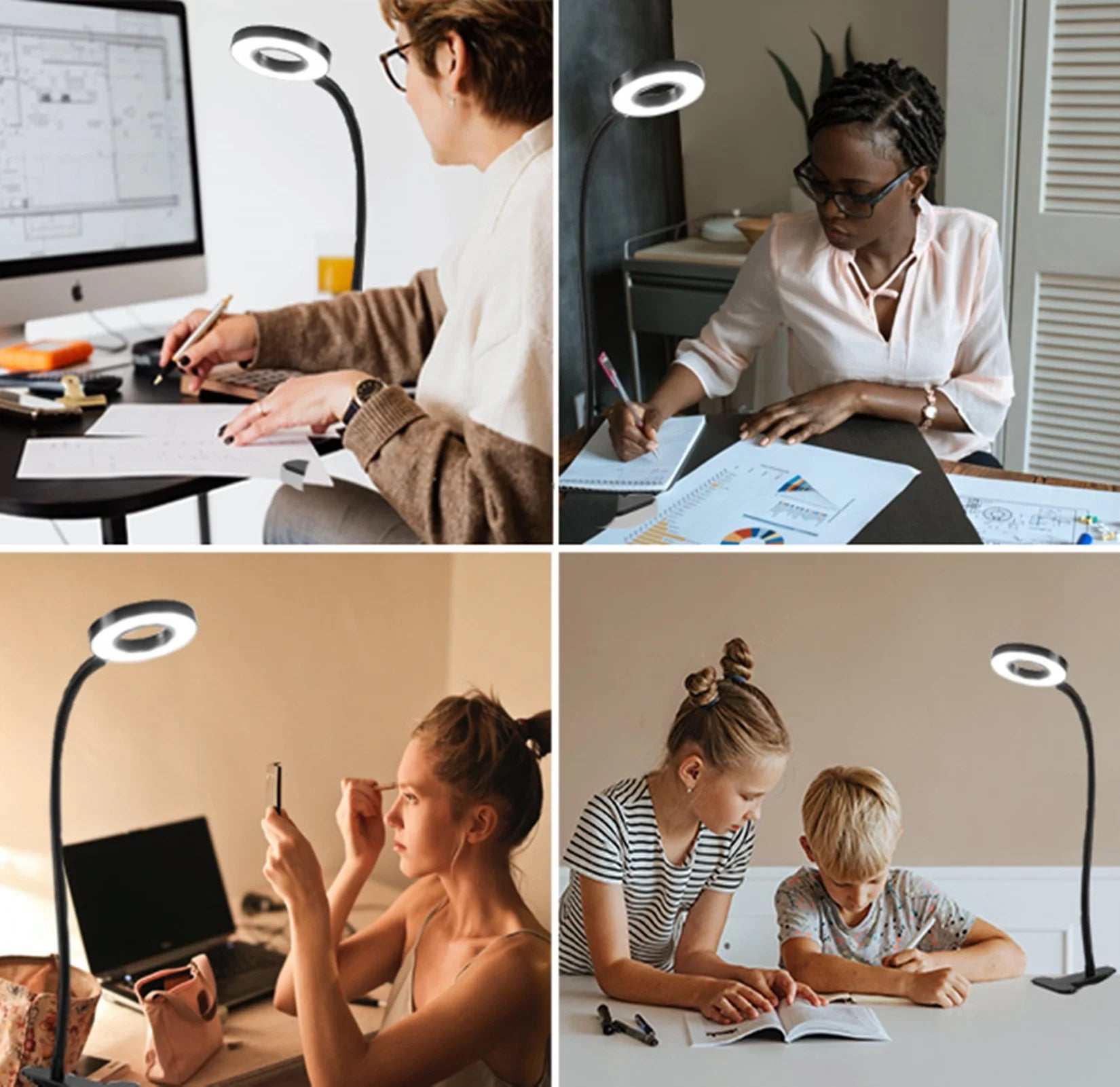 Clip on Light Reading Lights , 48 LED USB Desk Lamp with 3 Color Modes 10 Brightness, Flexible USB Clamp Bedside Lamp, Eye Caring Book Light for Studying/Working/Gaming (Black)