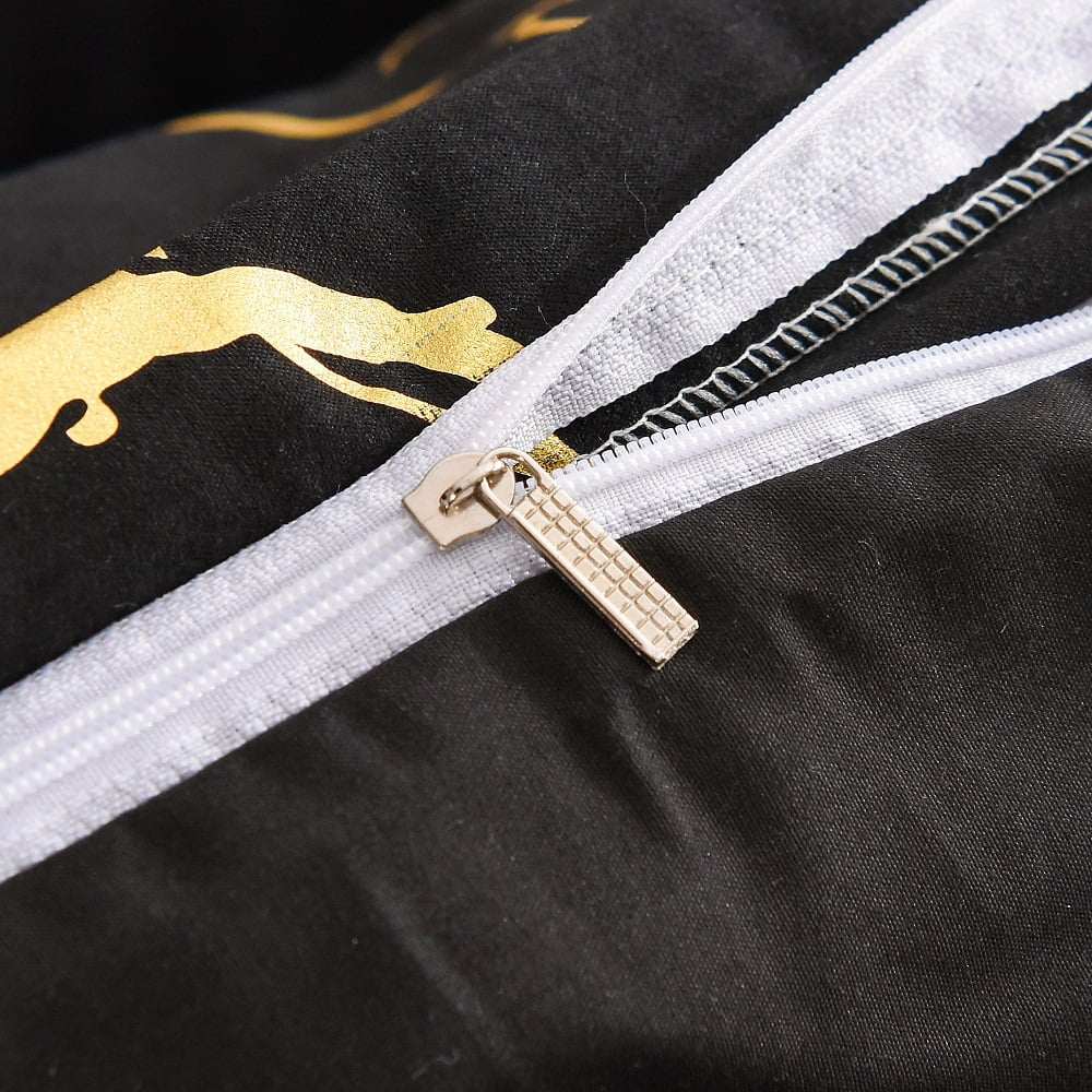Satin Bedding Set Black Satin Duvet Cover Set 3 Pcs Black Gold Metallic Marble Pattern Luxurious Bedding Set King Size