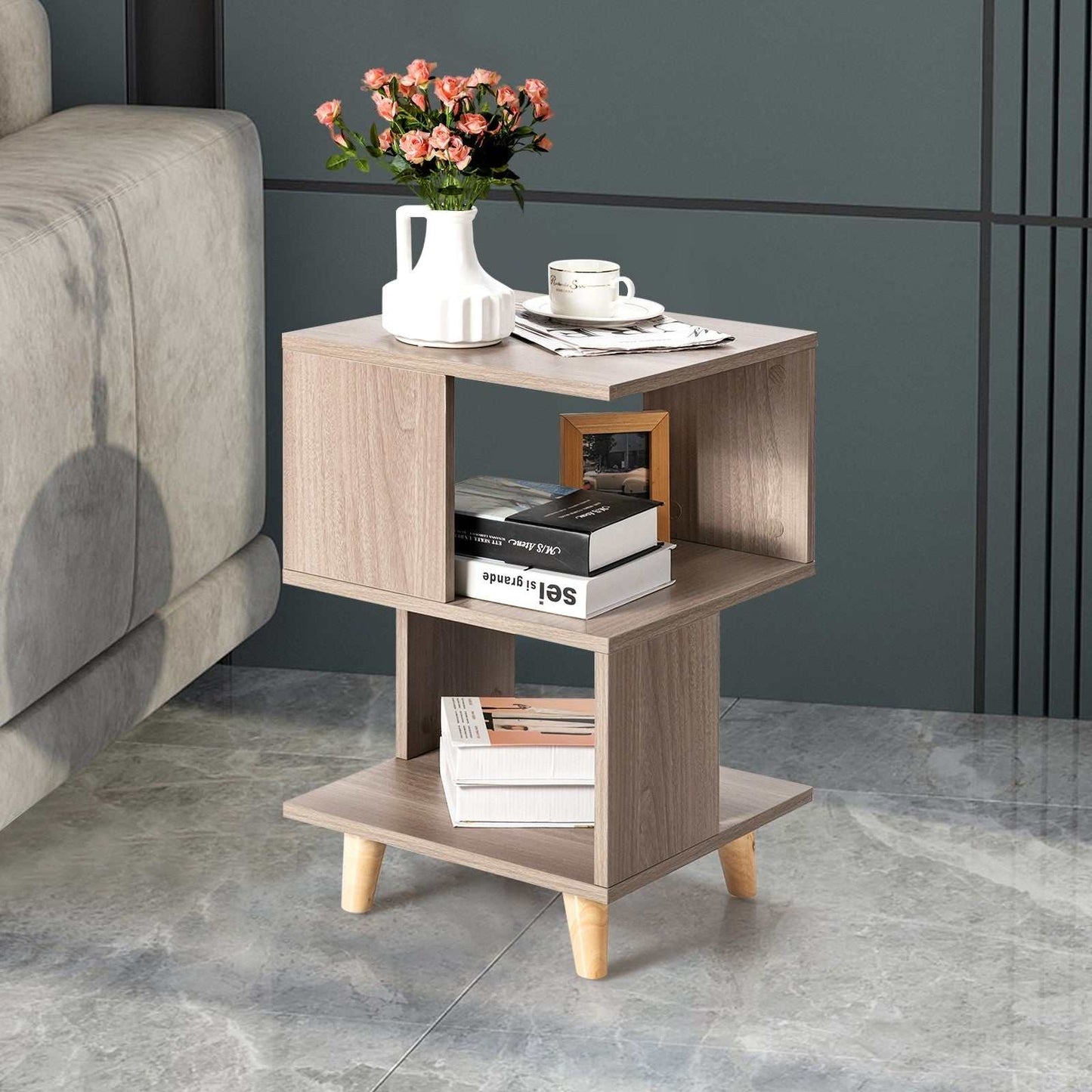 2 Pieces Wooden Modern Nightstand Set with Legs for Living Room