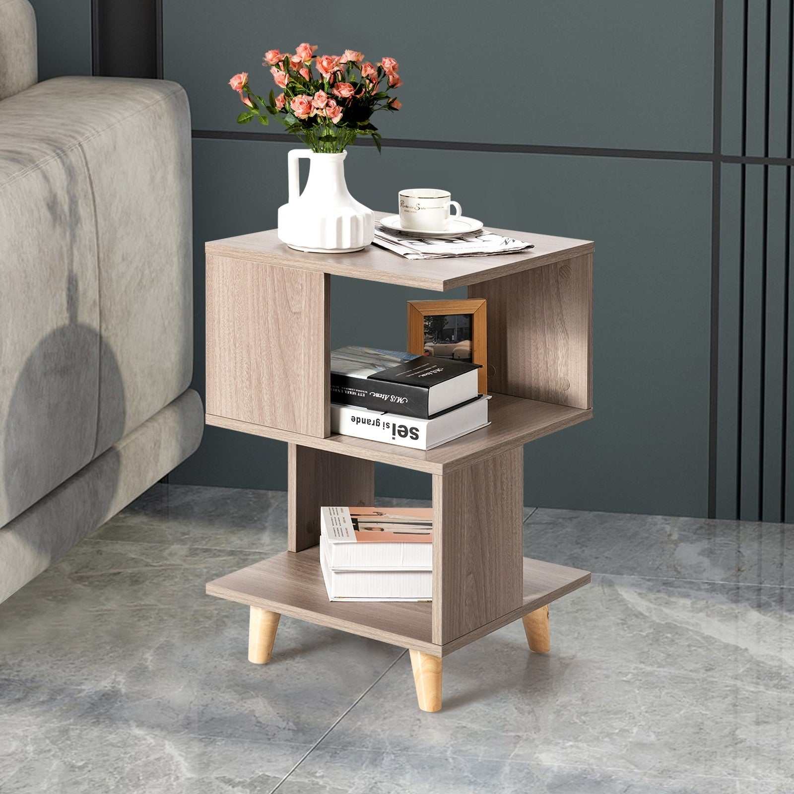 2 Pieces Wooden Modern Nightstand Set with Legs for Living Room
