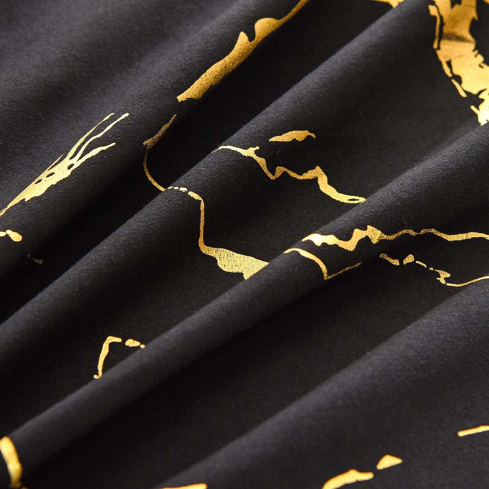 Satin Bedding Set Black Satin Duvet Cover Set 3 Pcs Black Gold Metallic Marble Pattern Luxurious Bedding Set King Size