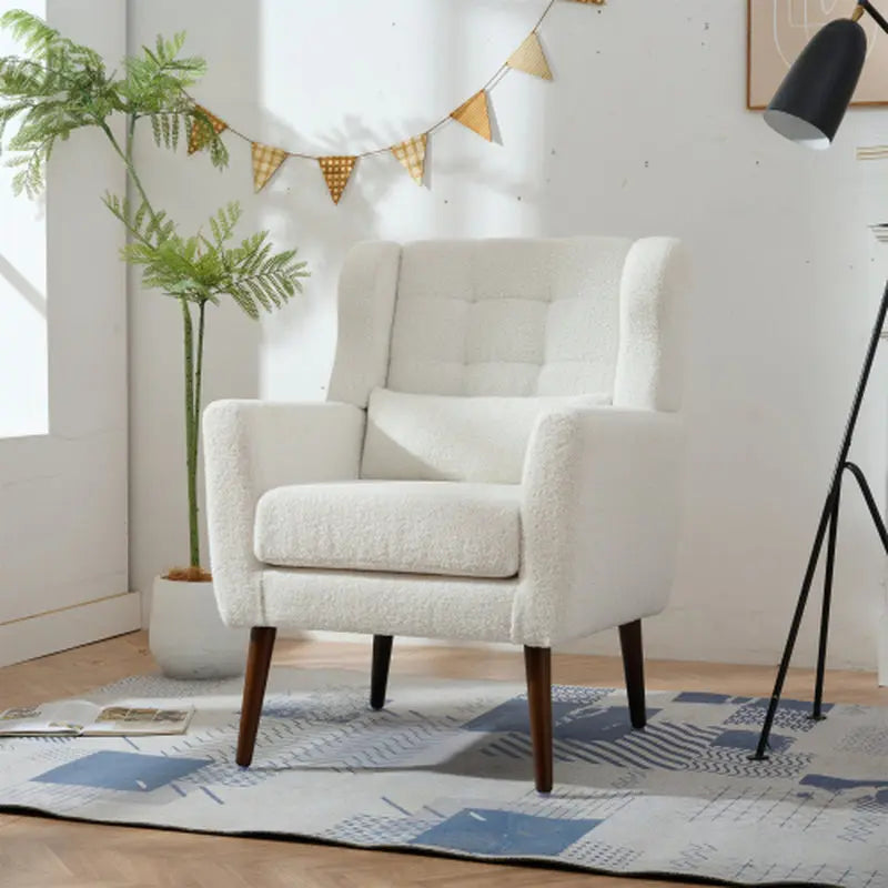 Modern Upholstered Chairs, Teddy Fabric Living Room Chairs, Comfortable Reading Chairs, Medieval Upholstery Chairs, Chaise Longues Armchairs for Living Room Bedrooms - White