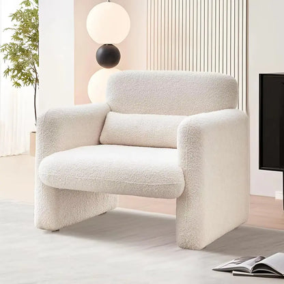Modern Accent Single Sofa Chair with Arms, Lamb Fabric Upholstered Comfy Reading Arm Chair for Bedroom, Living Room-Beige