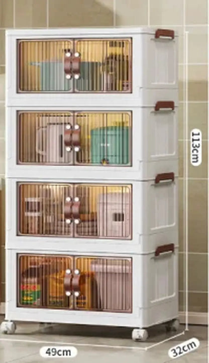 3-Tier Foldable Storage Box with Wheels, Stackable Collapsible Storage Box Portable Organizer Versatile Closet for Home/Office