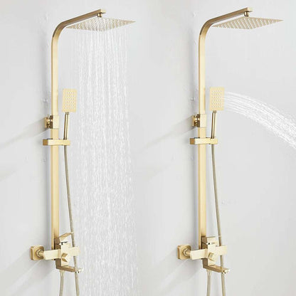 Gold brushed shower system with rain shower head and handheld spray faucet