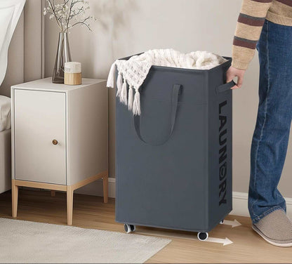 Laundry Basket with Wheels, 75L Laundry Hamper, Dorm Room Essentials with Removable Wash Bag for Laundry Room, Rolling Laundry Basket with Handles, Grey