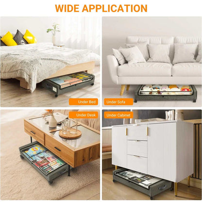under Bed Storage with Wheels:2 Pack under the Bed Storage Bins, Collapsible under Bed Storage Bags for Clothes, Sheets,Shoes,Linen-Like Grey