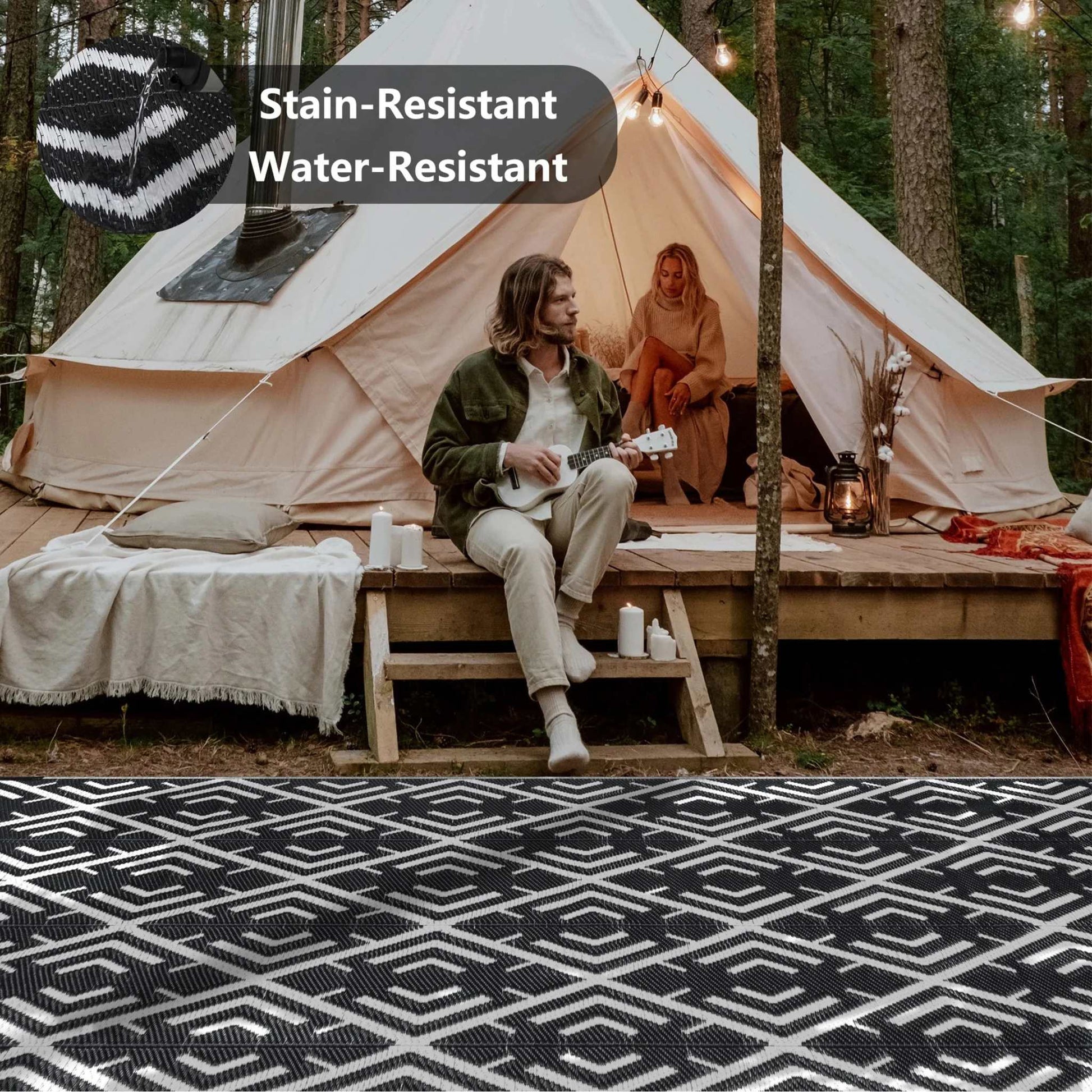 Outdoor Patio Rugs Clearance 9'X12' Waterproof Camping Rugs, RV Rugs for Outside, Deck Rug, Pool, Balcony Rugs
