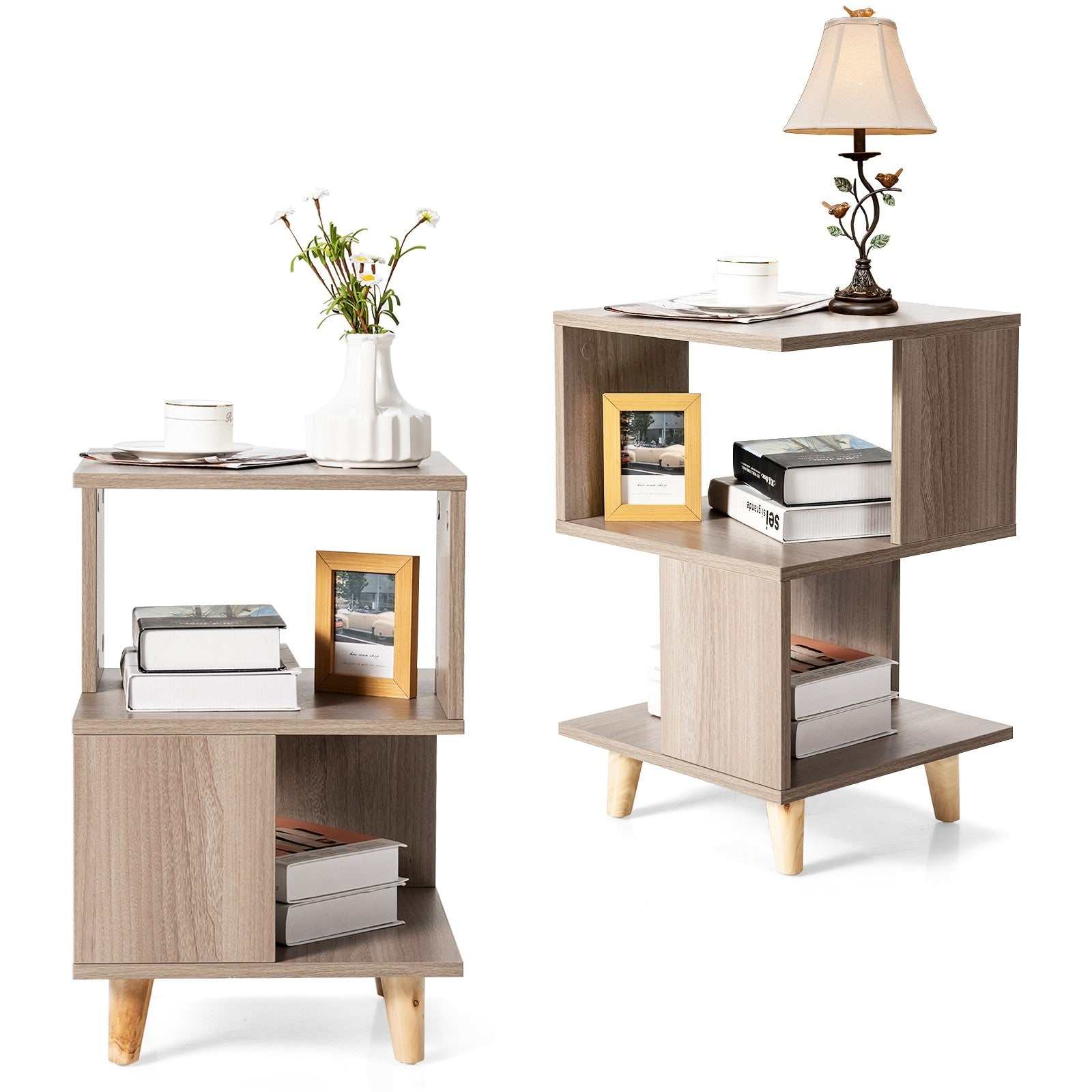 2 Pieces Wooden Modern Nightstand Set with Legs for Living Room