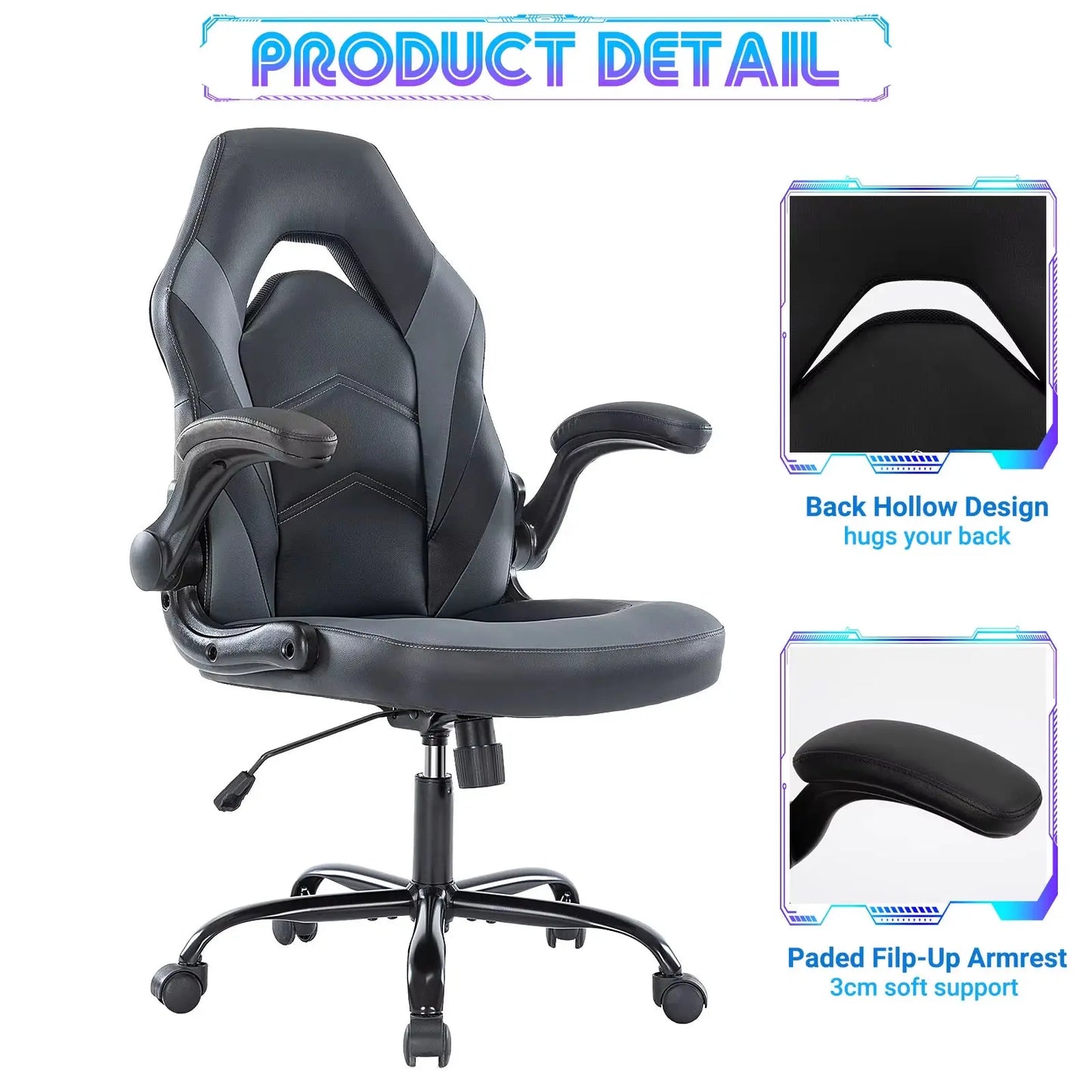 Ergonomic Office Computer Home Gaming Desk Chair Adjustable PU Leather Racing Chair Flip-Up Armrest for Christmas Furniture