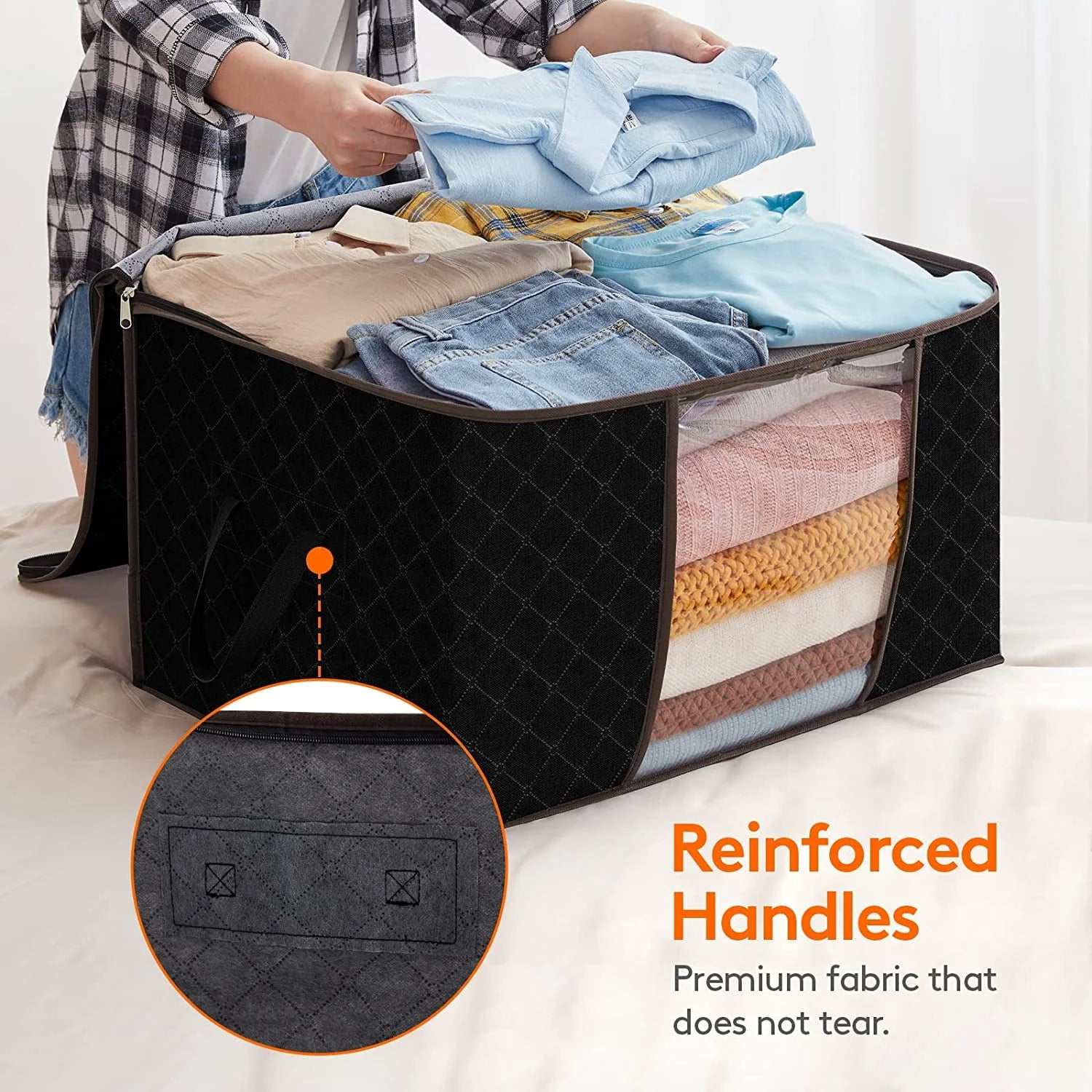 90L Large Storage Bags, 6 Pack Closet Organizers and Storage, Clothes Foldable Storage Black