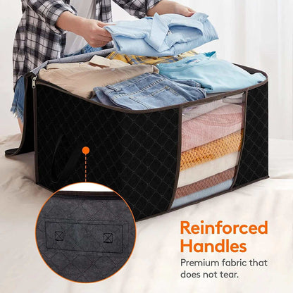90L Large Storage Bags, 6 Pack Closet Organizers and Storage, Clothes Foldable Storage Black