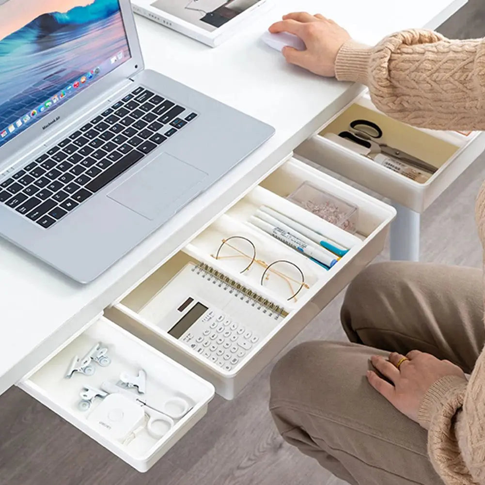 Under Desk Drawer under Table Storage Holder Self Adhesive Slide Out Drawer Tray Large Capacity for Cosmetics Sundries