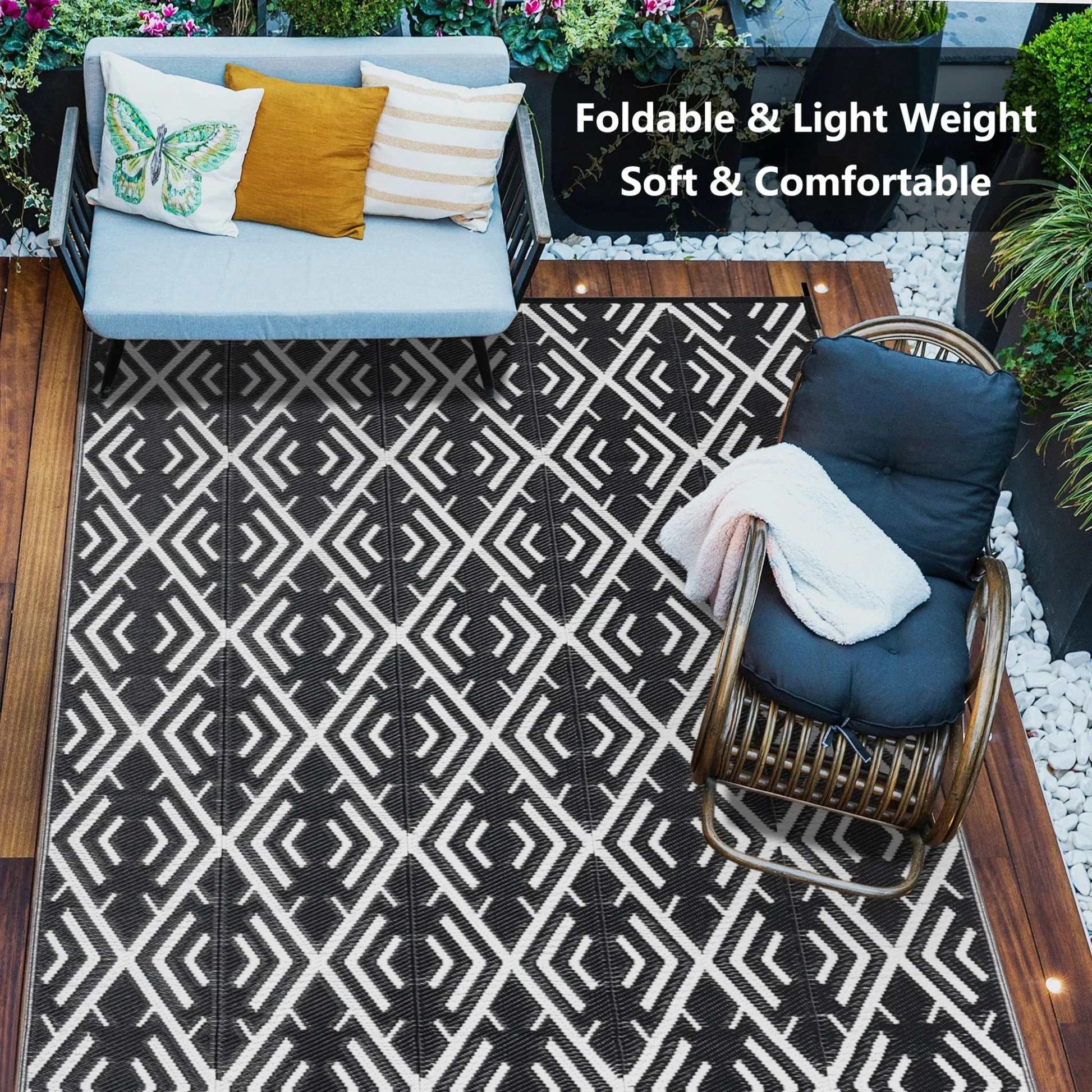Outdoor Patio Rugs Clearance 9'X12' Waterproof Camping Rugs, RV Rugs for Outside, Deck Rug, Pool, Balcony Rugs