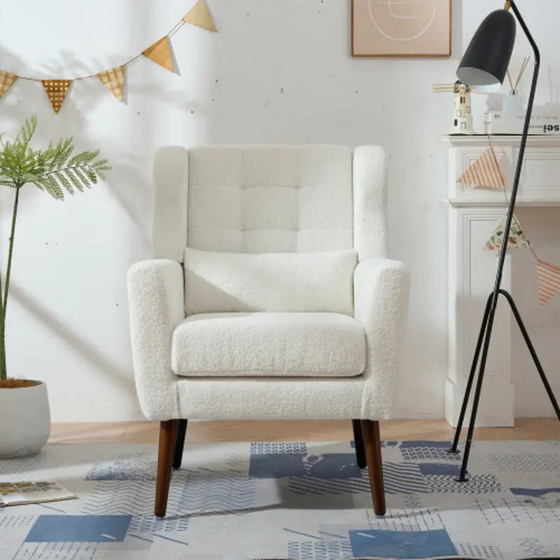 Modern Upholstered Chairs, Teddy Fabric Living Room Chairs, Comfortable Reading Chairs, Medieval Upholstery Chairs, Chaise Longues Armchairs for Living Room Bedrooms - White
