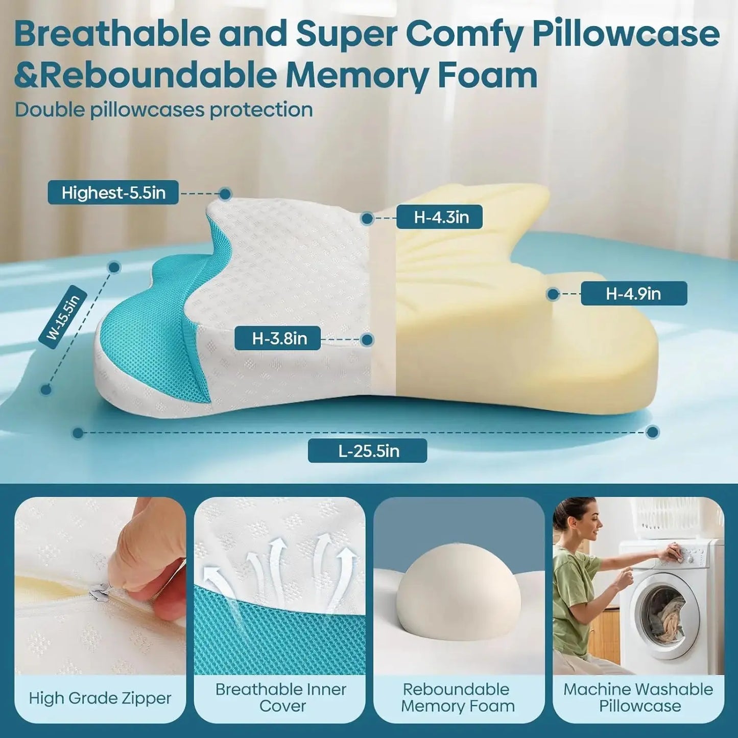 Cervical Pillow for Neck & Shoulder Pain Relief Sleeping Ergonomic Contour Pillows Memory Foam Pillow for Side Back Sleepers