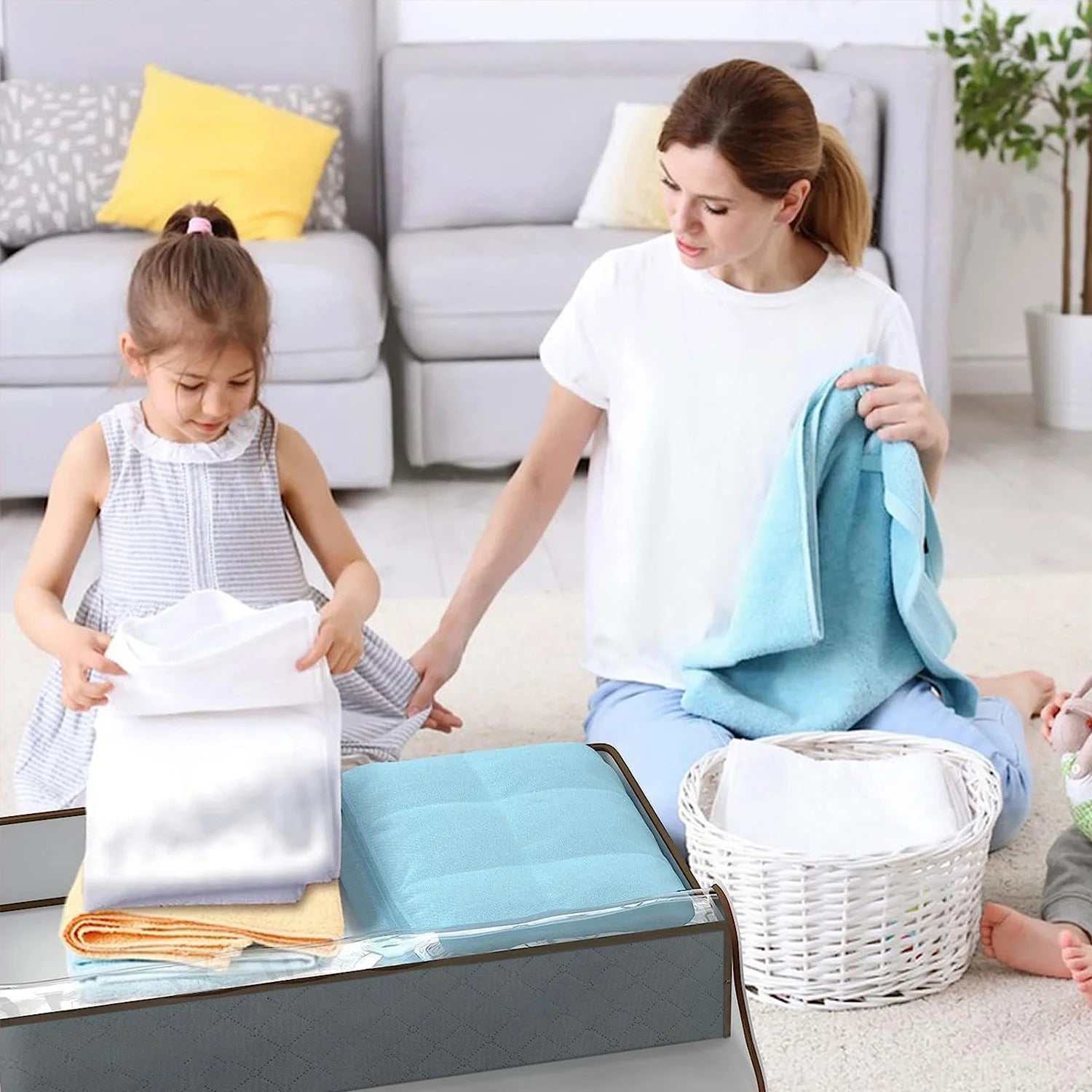 4 Pack 90L under Bed Storage Bags with Reinforced Handles, Visible Underbed Storage, Toy Organizers and Wrapping Paper Storage Bags, Breathable Non-Woven Closet Storage for Blanket, Comforter, Bedding