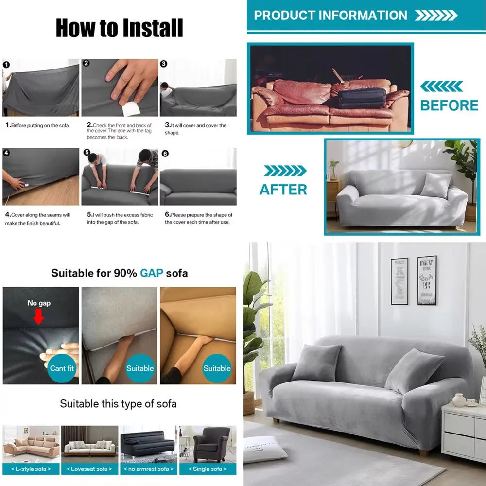Velvet Sofa Cover Thick Elastic 1/2/3/4 Seater Sofa Cover for Living Room Velvet Plush L Shaped Corner Sofa Cover Couch Cover