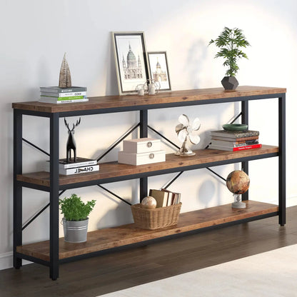 3-Tier Console Table, 70.9" Sofa Table Long Narrow Entryway with Metal Frame