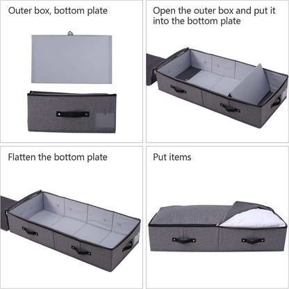 Foldable Fabric Sturdy under Bed Storage Box with 6 Handles, Zipper Lid, Blankets Clothes Comforters Storage Bin Organizer for Bedroom and Closet, 35X 16.5 X 7Inch, Black Grey