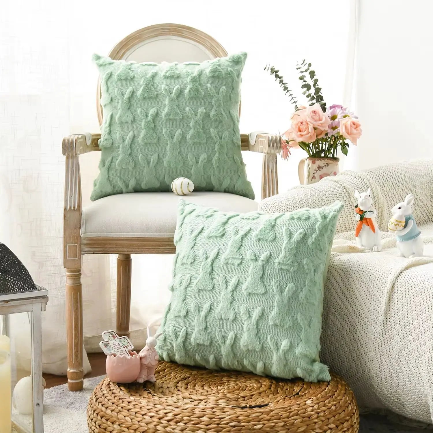Easter Bunny Throw Pillow Covers Soft Plush Pillowcase 45X45Cm Couch Cushion Case for Easter Decor Couch Sofa Bedroom Decorative