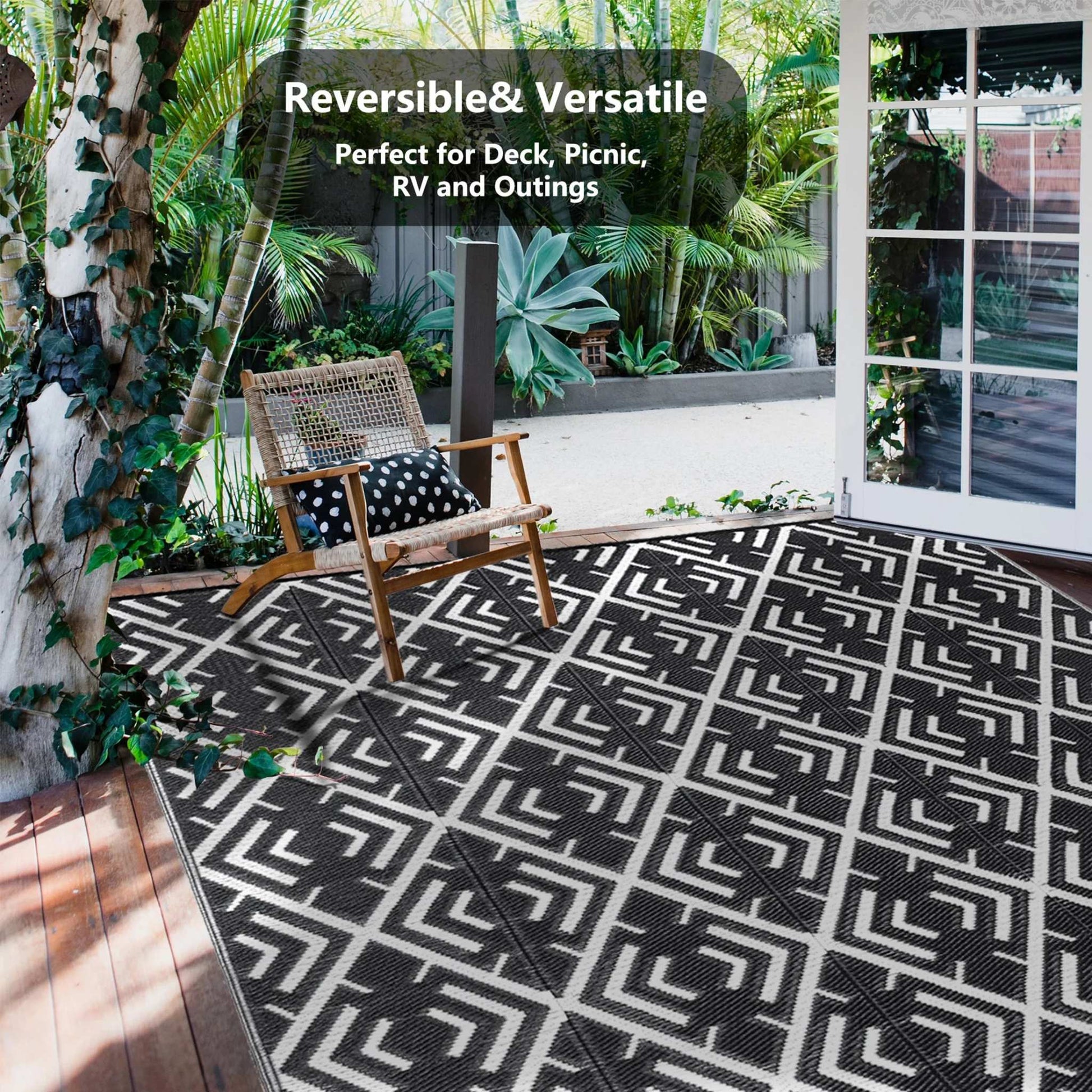 Outdoor Patio Rugs Clearance 9'X12' Waterproof Camping Rugs, RV Rugs for Outside, Deck Rug, Pool, Balcony Rugs