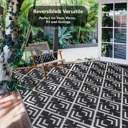 Outdoor Patio Rugs Clearance 9'X12' Waterproof Camping Rugs, RV Rugs for Outside, Deck Rug, Pool, Balcony Rugs