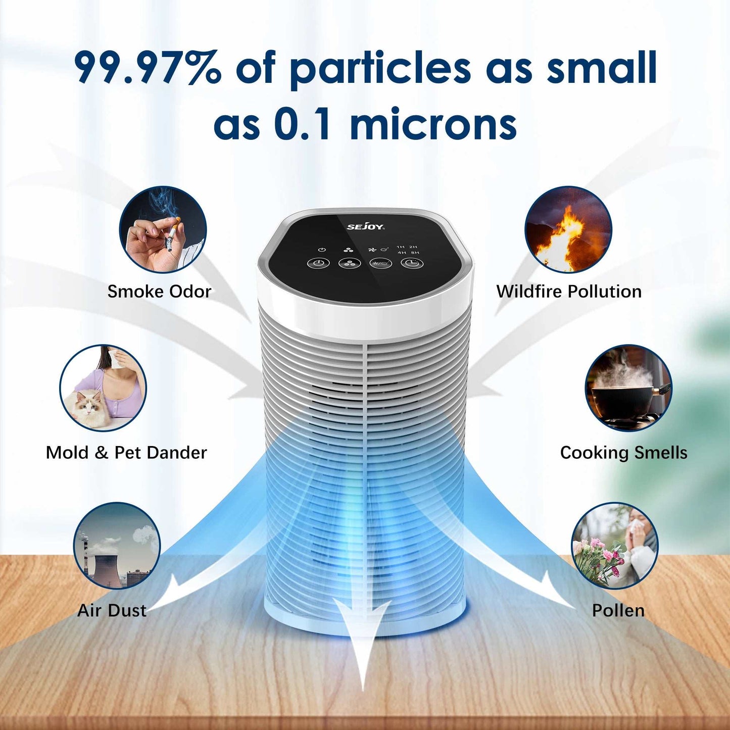 Replacement H13 True Air Purifier HEPA filter removing smoke, pollen, dust, and odors for AP-2202 model