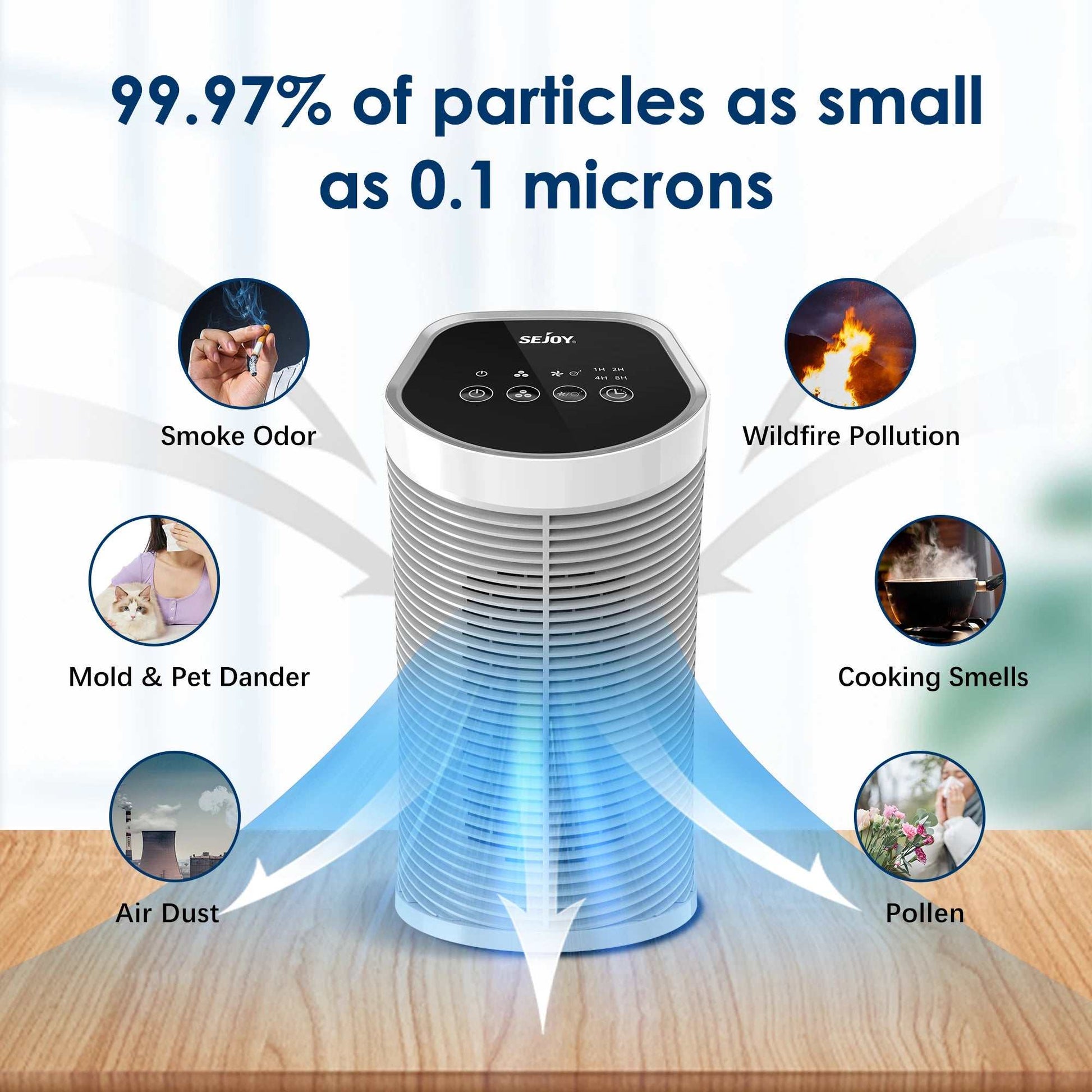 Replacement H13 True Air Purifier HEPA filter removing smoke, pollen, dust, and odors for AP-2202 model