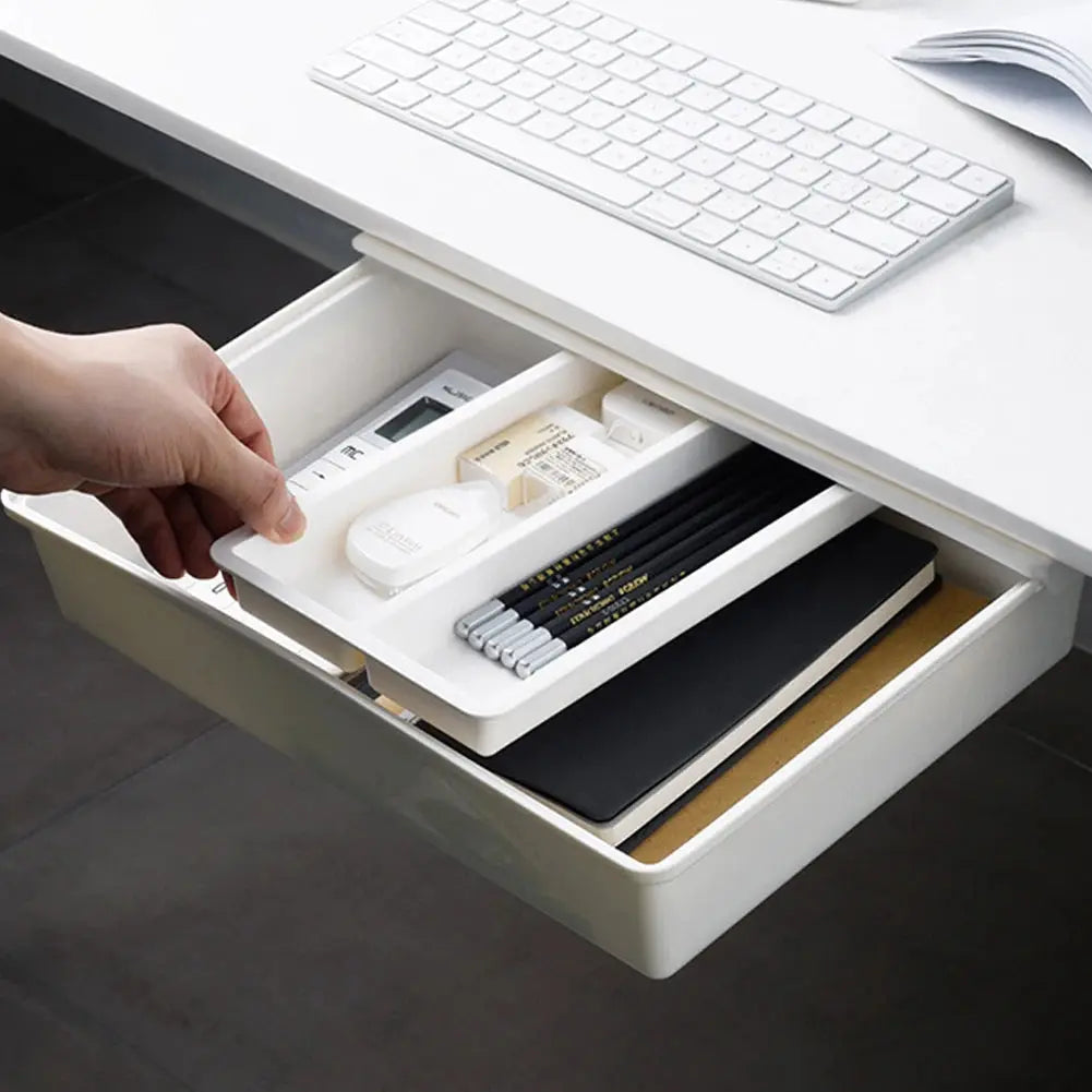 Under Desk Drawer under Table Storage Holder Self Adhesive Slide Out Drawer Tray Large Capacity for Cosmetics Sundries