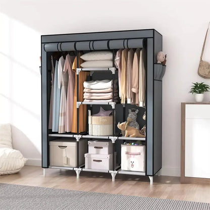 Portable Closet Large Wardrobe Closet Clothes Organizer with 6 Storage Shelves, 2 Hanging Sections 4 Side Pockets
